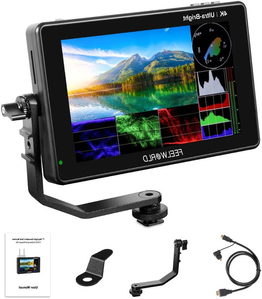 FEELWORLD LUT7S PRO 7 Inch 2200Nits Camera Field Monitor 4K HDMI TouchScreen Video Monitor with Light Sensor,3D LUTs,1920X1200 IPS,HDR Waveform,F970 External Installation Package,3G-SDI & 4K HDMI Loop Out - QUORE