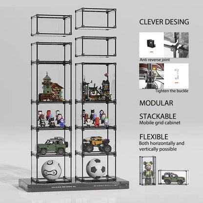 Acrylvitrine, transparante stapelvitrine, verzamelvitrine, stofdicht, zelfmontage met deur, voor speelgoedfiguren, modelauto's die figuren verzamelen (55 x 30 x 35 cm)