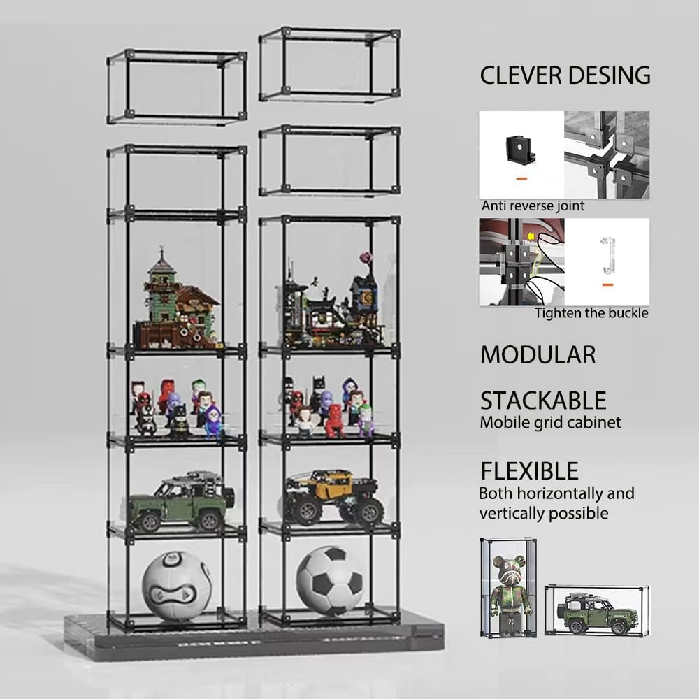 Acryl vitrinekast, transparant stapelbare vitrine, verzamelkast stofdichte zelfmontage met deur voor speelgoedfiguren, modelauto's, verzamelfiguren, collectie (55x30x30cm)