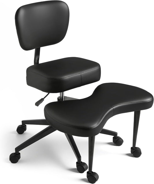 Ergonomische meditatiestoel voor meerdere zitposities, ADHD stoel met lendensteun en wielen, in hoogte verstelbaar, perfecte kniestoel voor yoga-liefhebbers, Criss Cross bureaustoel, zwart