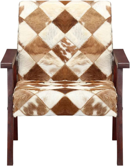 Fauteuil wit en bruin echt geitenleer, loungestoel, televisiestoel, relaxstoel, bureaustoel, stoel voor slaapkamer, woonkamer, werkkamer, kantoor