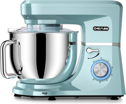 CHeflee Keukenmachine, 2000 W, krachtige kneedmachine, met kneed- en roerfunctie, 6 snelheden, geluidsarme deegkneedmachine, 8 liter, roestvrijstalen kom, kneedhaak en garde, stofhoes