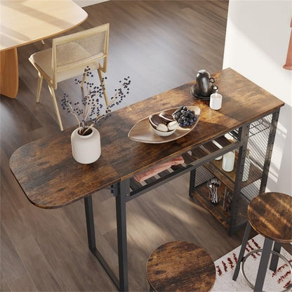 Bartafelset, bartafel met 2 barkrukken, eettafel, statafel met wijnglashouder en plank, keukentafel in industriële stijl, statafel voor bar, bistro en woonkamer (bruin)