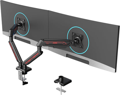 ETHU Dual Monitor houder, bureauhouder voor 13-32 inch monitoren (2-9 kg), in hoogte verstelbaar met kantelbaar, draaibaar, draaibaar, gasveer, beeldschermhouder, 2 monitoren VESA 75 & 100 (zwart)