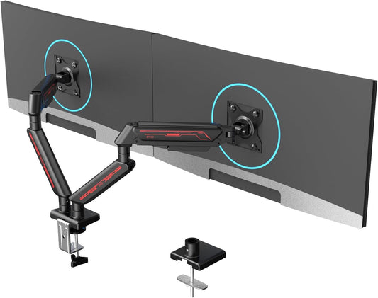 ETHU Dual Monitor houder, bureauhouder voor 13-32 inch monitoren (2-9 kg), in hoogte verstelbaar met kantelbaar, draaibaar, draaibaar, gasveer, beeldschermhouder, 2 monitoren VESA 75 & 100 (zwart)