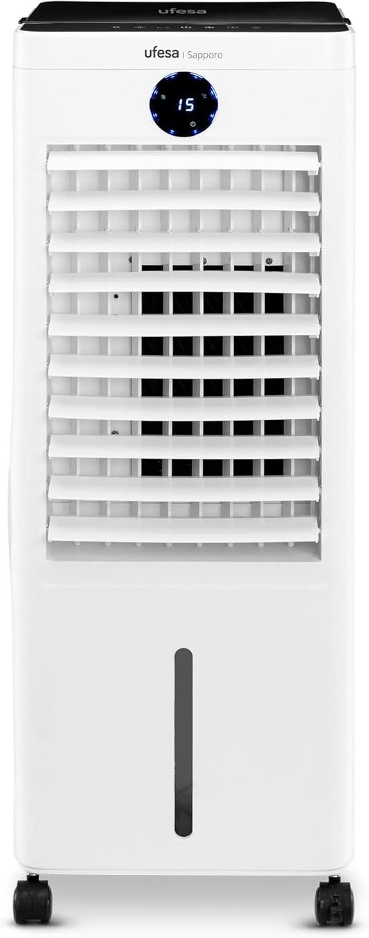Ufesa Sapporo Verdampingskoeler, 100 W, koelfunctie en ventilator, 3 snelheden, 3 modi, touch-paneel, tank 12 l, timer 12 uur, wasbaar filter, 2 ijsblokken, afstandsbediening