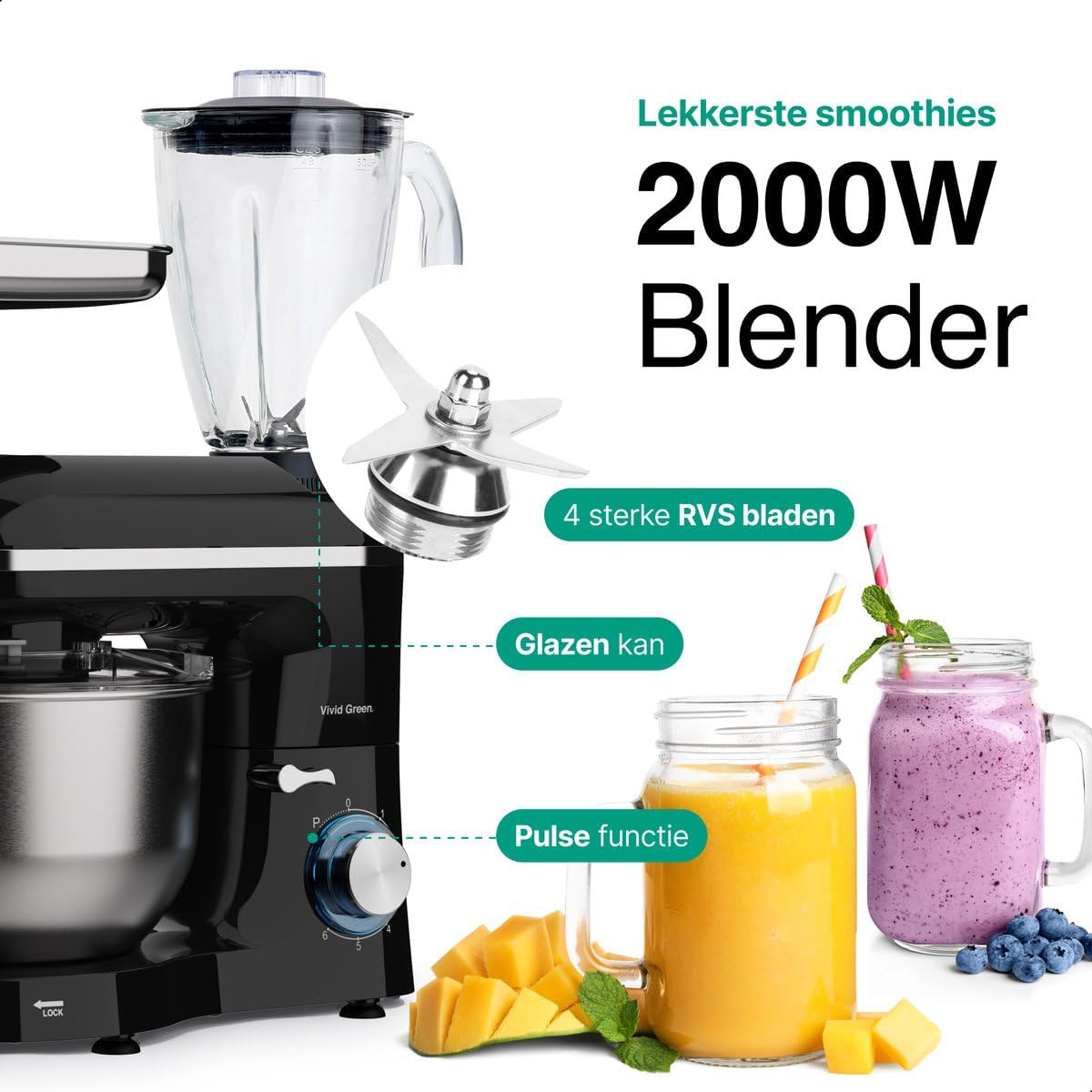 Keukenmachine – Food Processor – Keukenmixer – Blender – Mixer – 2000W Motor – 6,2L RVS Mengkom