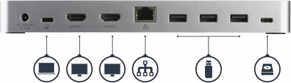 StarTech.com Dual-Monitor USB-C docking station, 60W Power Delivery voor Windows Laptops, USB Type-C naar HDMI/DVI Dock, USB 3.1 Gen 1 Type C Dock met Lader, 5x USB, Thunderbolt 3 Compatibel