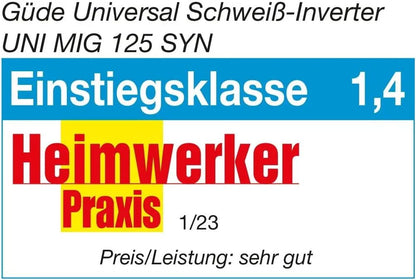 Güde Universeel lasapparaat Uni-Mig 125 SYN (230 V, 4 in 1, 120 A max. lasstroom, 20-120 A regelaar, incl. elektrodenhouder, slangpakket, massaklem, slakkenhamer, lasschild & vuldraad)