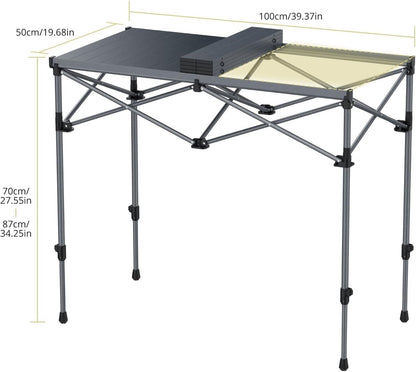 Anbte Campingtafel opvouwbaar, 2 verstelbare hoogte 86,9 cm, grote oprolbare campingtafel ondersteuning 119,7 kg met opbergmand en tas, aluminium buitentafel, voor picknick reizen Bbq, 100 x 50 cm