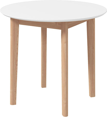 Ronde Eettafel – Tafel Voor Twee – Kleine Eettafel – Koffietafel – Bistrotafel – Massief Grenenhout – Diameter 75 cm, Wit