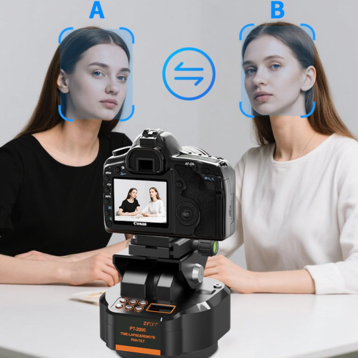 Zifon PT2000 – gemotoriseerde 360° panoramakop met draadloze afstandsbediening (2,2 kg draagkracht) – elektronische zwenk-kantelstatiefkop voor DSLR, smartphone en video