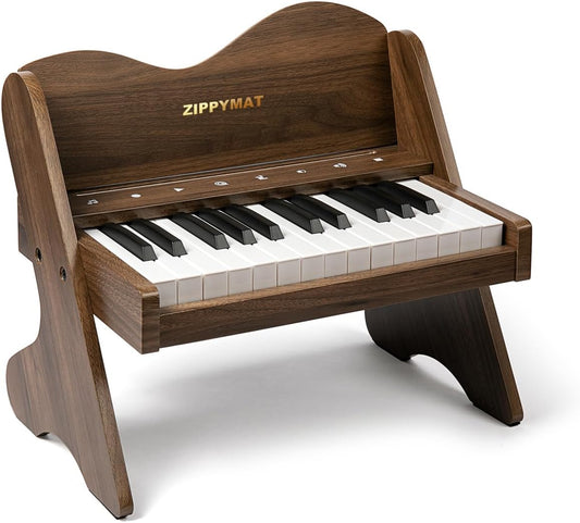 Kinderpiano met 25 toetsen – Mini Piano – Speelgoed Piano – Pianotoetsenbord – Muziek Speelgoed – Walnootkleur – Aanraakgevoelig Bedieningspaneel – Instelbaar Volume