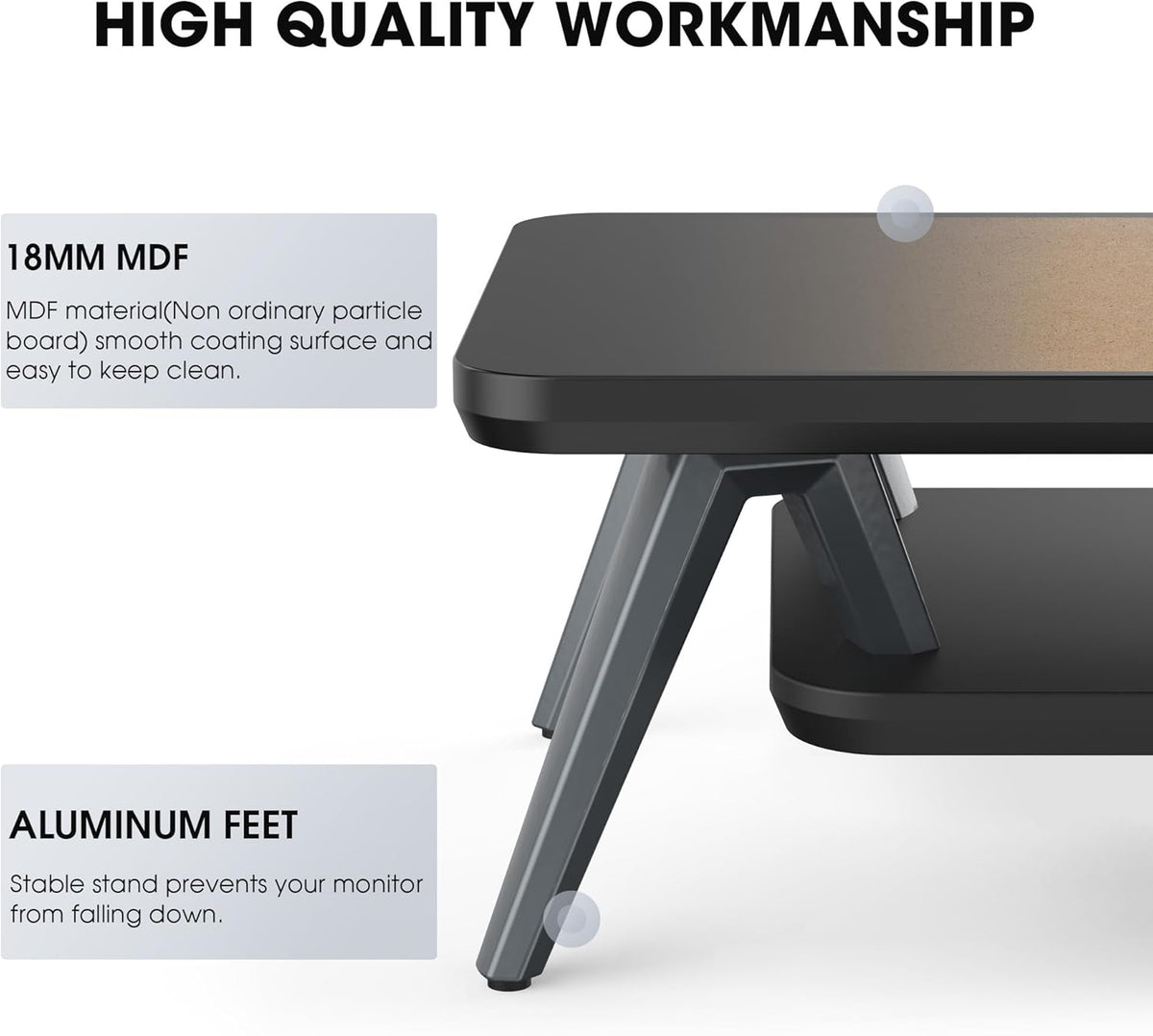 Fenge Monitor Stand, Dual Monitor Riser voor 2 monitoren met verstelbare Laptop Riser, 108cm Desk Organizer met Pad / Hoofdtelefoonhouder Max Belasting 50KG (Zwart)