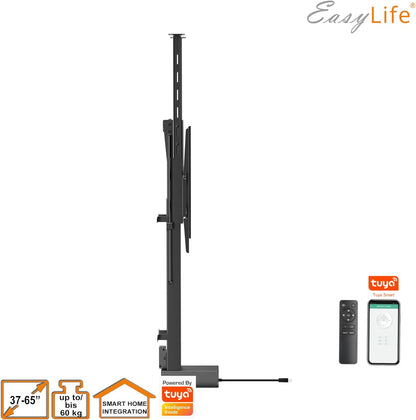 EasyLife Gemotoriseerde TV-Lift Voor Montage Op De Vloer, Aan Het Plafond of In Een meubel – Smart Home-Bediening Met Op- En Neerfunctie met Afstandsbediening, 37-65inch tot 60KG, VESA 600x400 - Zwart