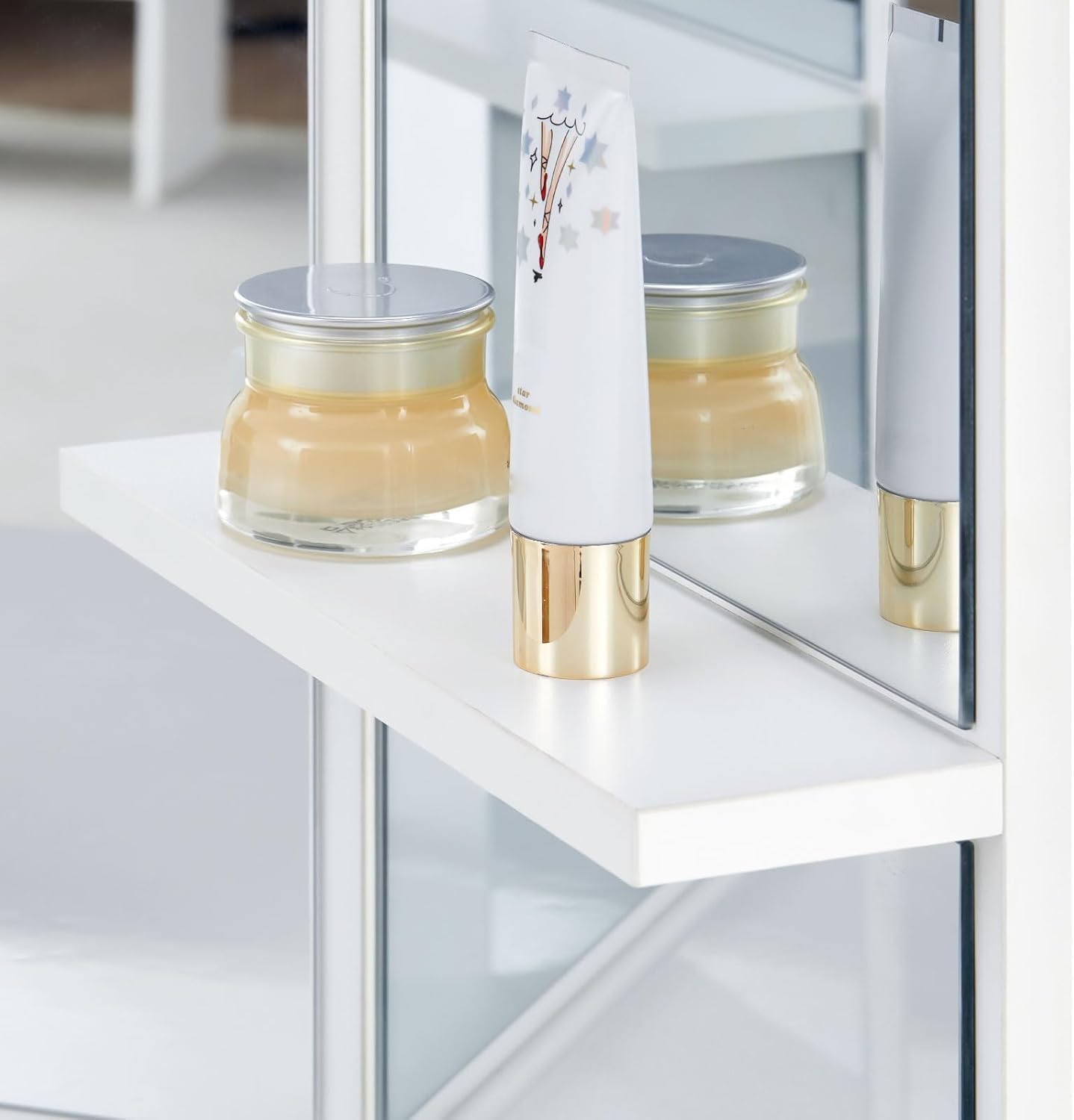 Witte Hoekkaptafel – Make-up Tafel – Ijdelheid Tafel – Dressing Bureau – Slaapkamer Meubel – Met 3 Spiegels – 5 Laden Opbergruimte