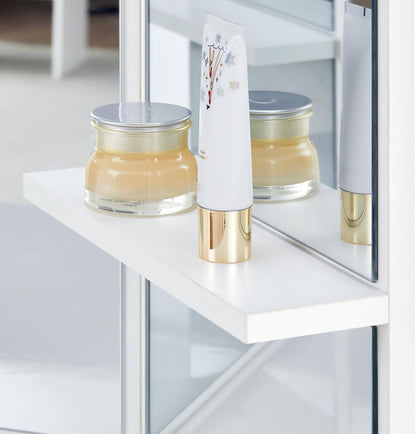 Witte Hoekkaptafel – Make-up Tafel – Ijdelheid Tafel – Dressing Bureau – Slaapkamer Meubel – Met 3 Spiegels – 5 Laden Opbergruimte