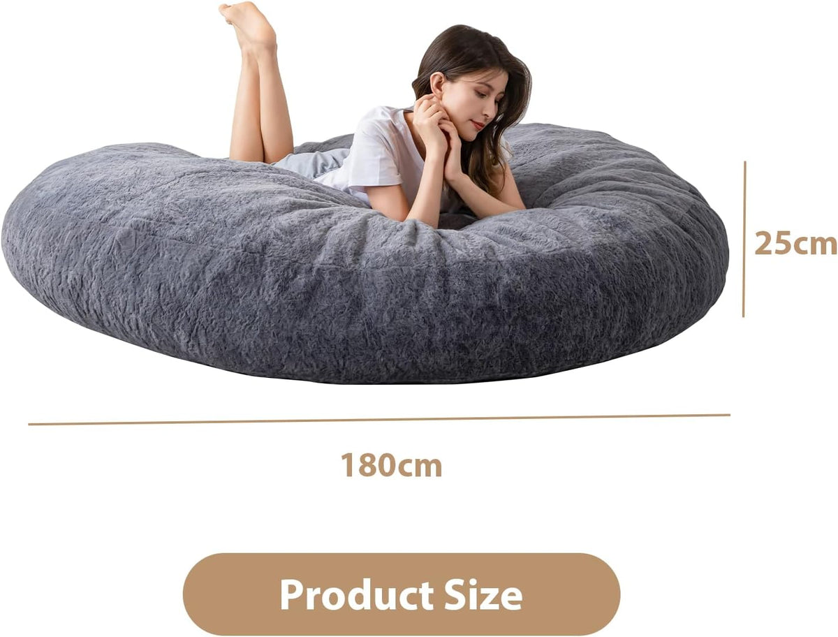 MAXYOYO Bean Bag Bed in Charcoal Square Chair with Fluffy Plush Cover and Filling, Ideal for Adults, Couples and Guests, Large Size, 180 x 180 cm