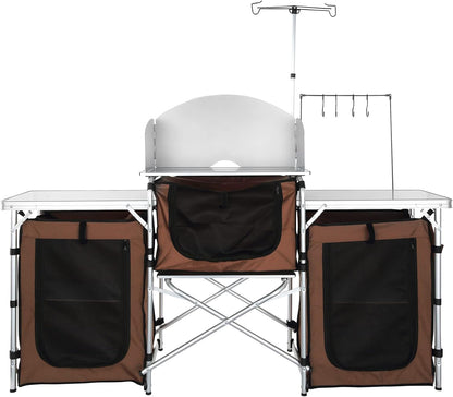 VEVOR Snelle installatie voor picknick, BBQ, RV reizen, ontworpen hout aluminium, bruin, 3 kasten