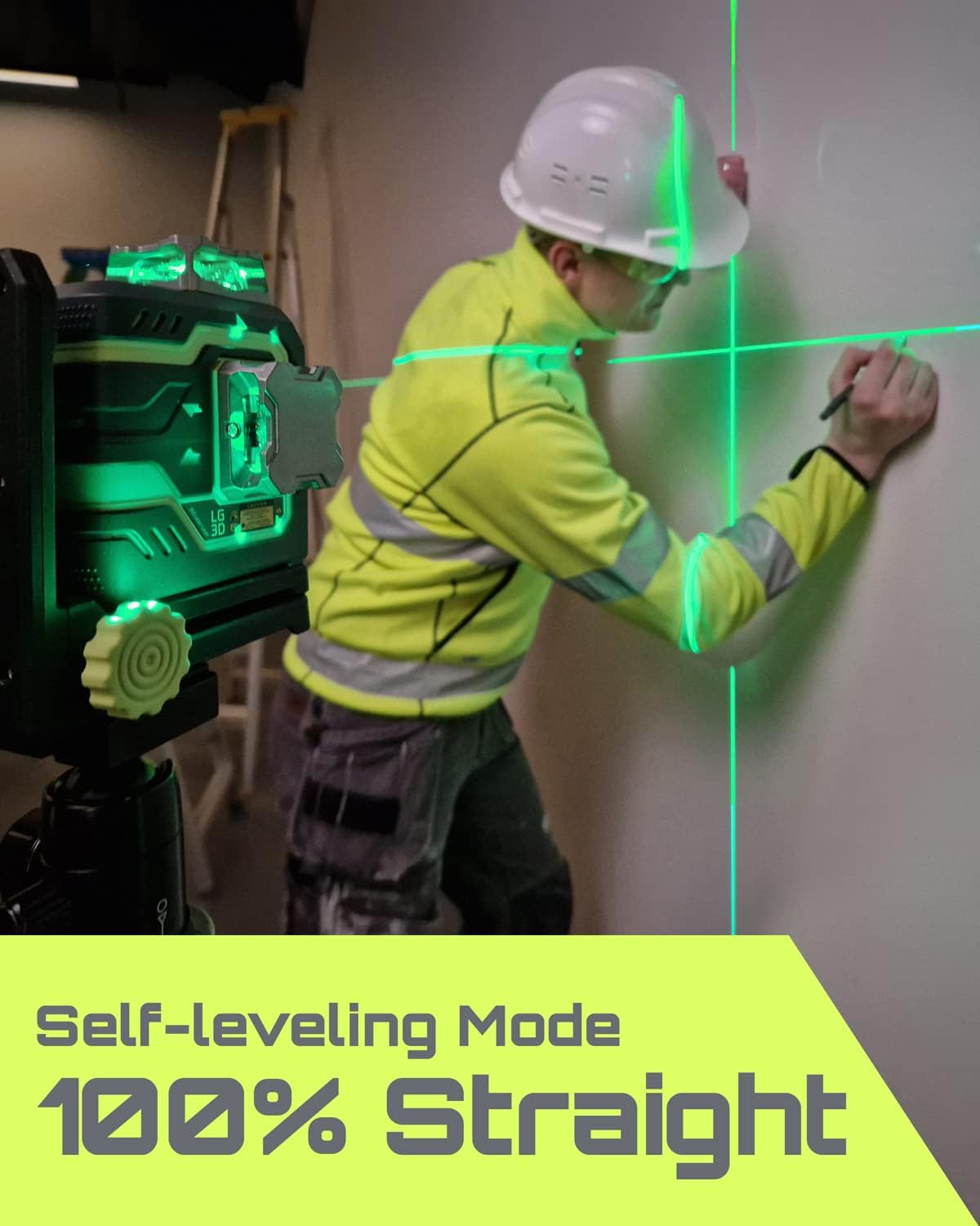 Laserwaterpas – Kruislijnlaser – Lijnlaser – Laserniveau – Bouwlaser – Zelfnivellerend 3x360° Groen – 2 Oplaadbare Batterijen, Magnetische Hefstandaard