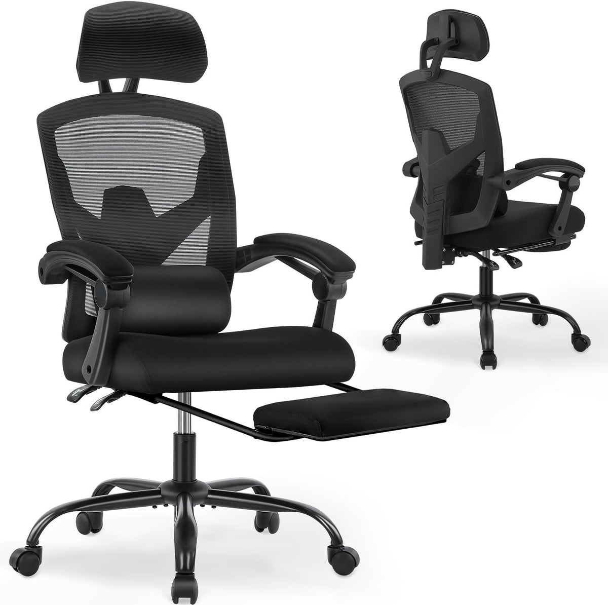 DUMOS Ergonomische bureaustoel, een bureaustoel met comfortabele armleuningen, uitgerust met een comfortabele lendensteun en voetensteun, geschikt voor thuis