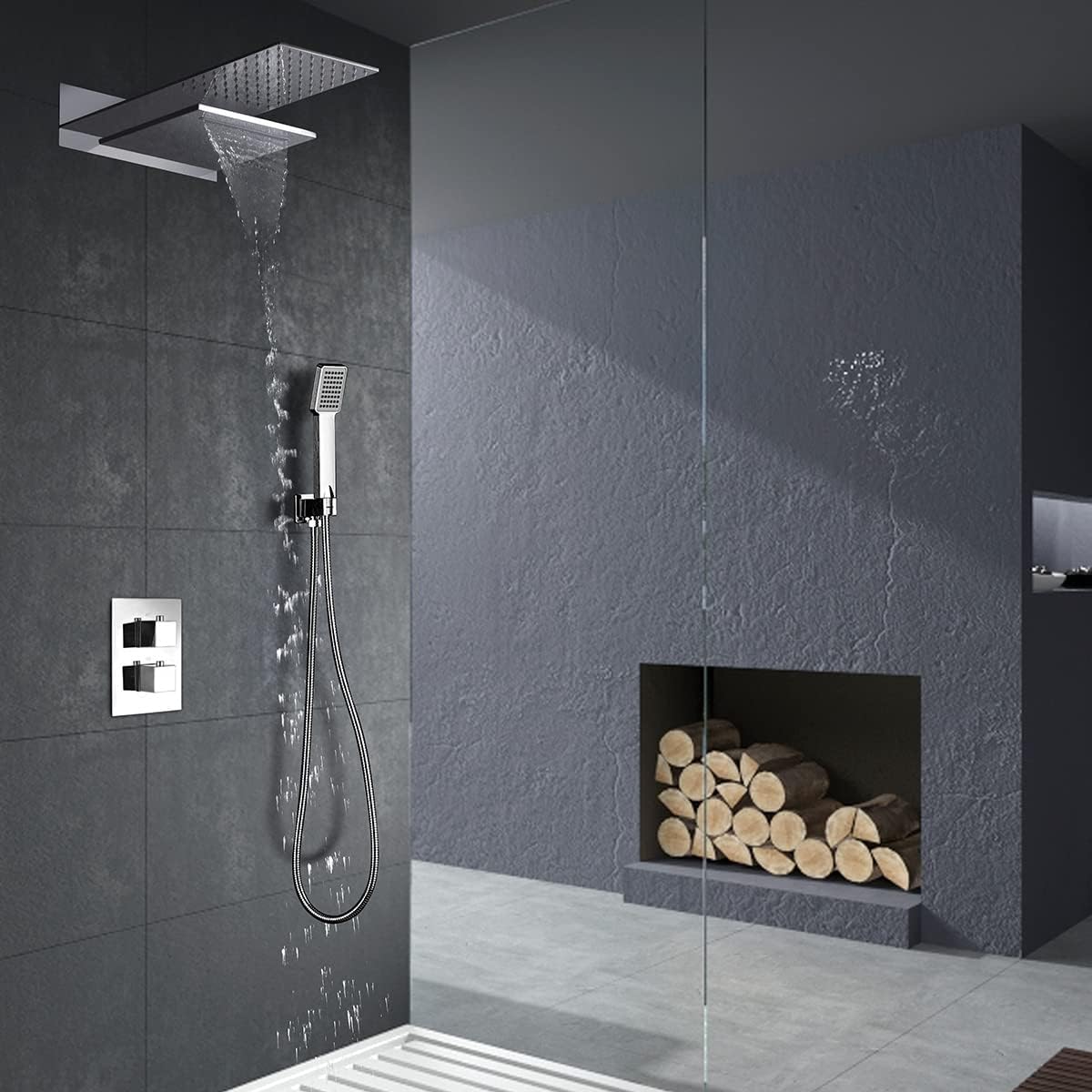 Thermostatische Inbouwdouche – Inbouwdouche – Regendouche – Watervaldouche – Douche Set – Thermostatisch Veiligheidssysteem – Dubbele Platte Douchkop 48x33,5 cm