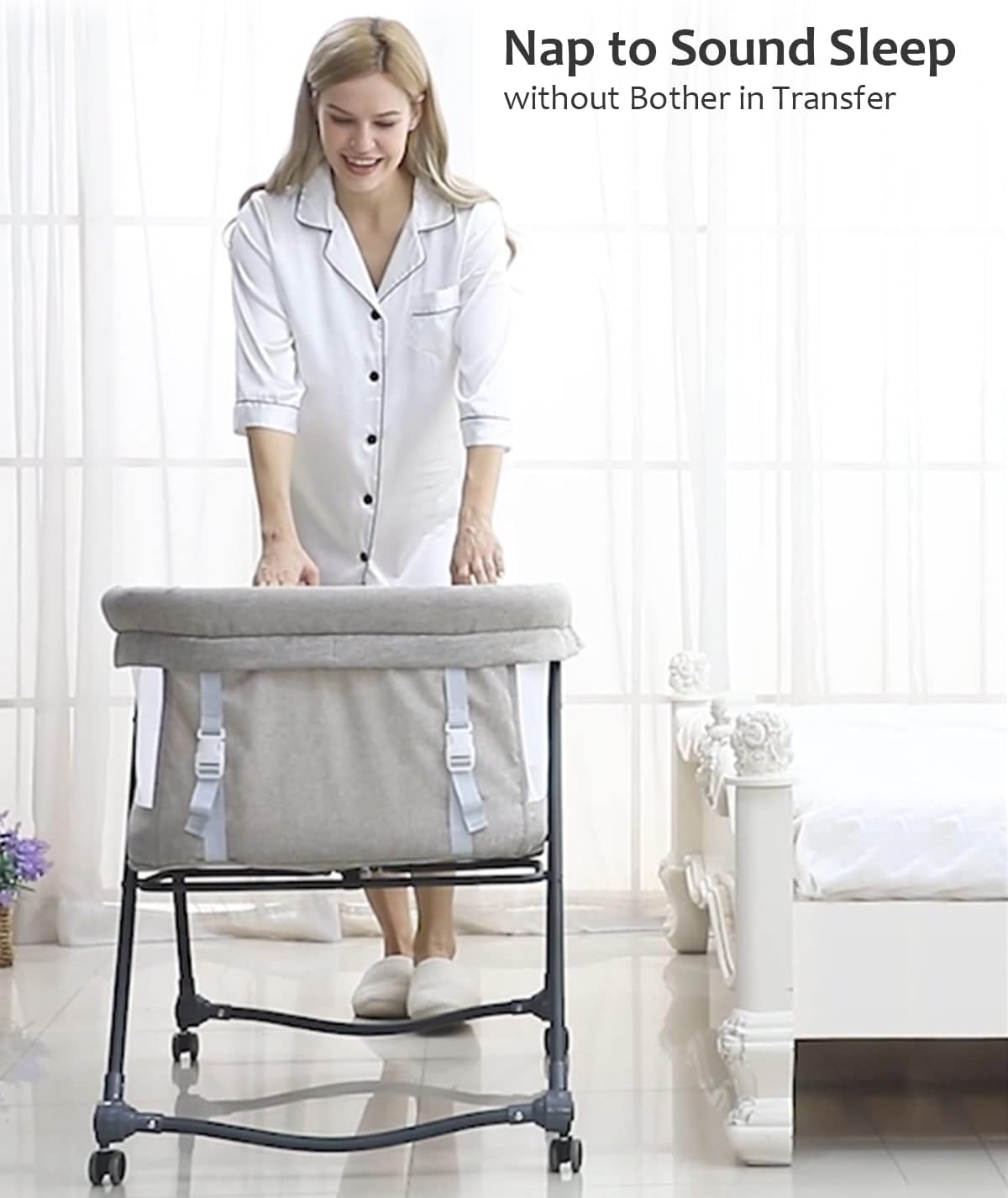 Baby Bed - Co Sleeper - Opvouwbaar - Grab-And-Go Reiswieg - Schommelfunctie - Op Wielen - Incl. Matras - Gray-Bravo Comfort