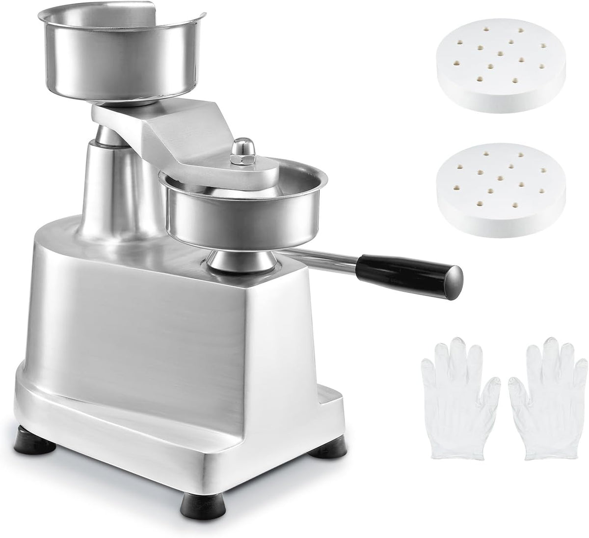 Hamburgerpattymaker – Hamburgerpers – Burgerpers – Hamburgermaker – Vleespers – 130 Mm / 5 Inch – Handmatig Hefboomontwerp, ≥100 Patties Per Uur – SUS304 Rvs Voedselbak