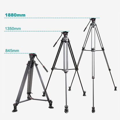 Driepootstatief met vloeistofdragkop – Camerastatief – Fotostatief – Videostatief – Panoramastatief – 188 cm / 74 inch – Aluminiumlegering – 12 kg Draagvermogen