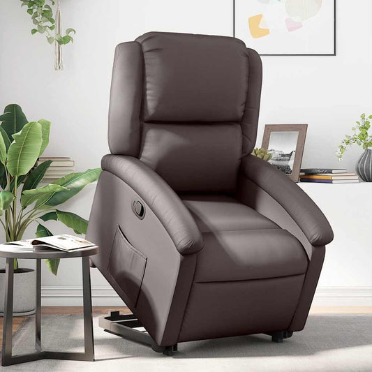 Relaxstoel met opstahulp – Tv-stoel – Ligstoel – Relaxfauteuil – Elektrische stoel – Donkerbruin Echt Leer – Elektrische Opstahulp – Handmatige Ligfunctie
