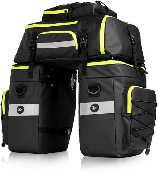 Fietstas - Fietstassen - Dubbele Fietstas - Multifunctioneel Bagagedragertas - Scheurvast - Grote Bagagetassen - met Regenhoes - 75L - PVC - Groen/Zwart