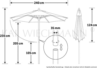 Kai Wiechmann Parasol 240 cm kantelbaar winduitlaat UV-bescherming 50+