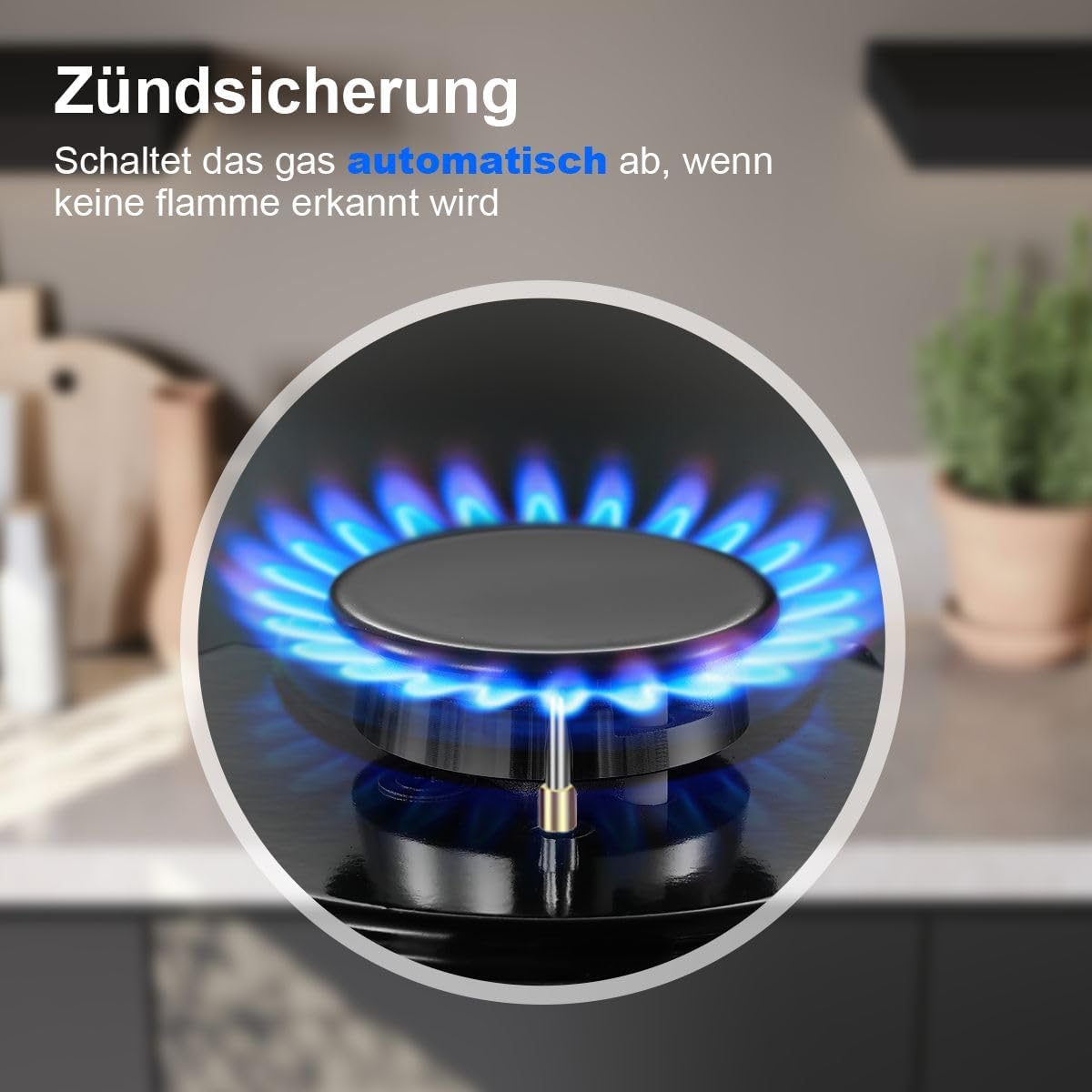 Gaskookplaat 4 Pits – Gasfornuis – Kookplaat – Inbouwkookplaat – Glaskeramische Kookplaat – 8000 W Vermogen – Veilig Elektronisch Ontsteking