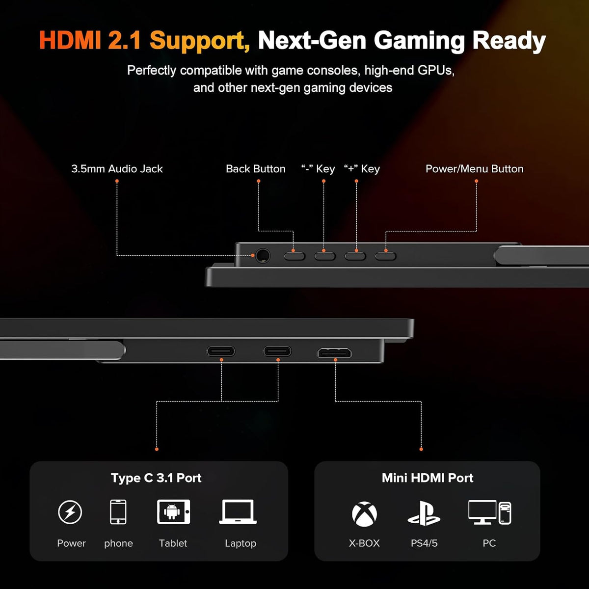 UPERFECT 2.5K 240Hz Portable Gaming Monitor, 16" 2560x1600 QHD 100% DCI-P3 400 Nits Portable Monitor for Laptop w/ Stand & VESA, Adaptive Sync HDMI 2.1 External Screen for PC Phone Game Console - QUORE