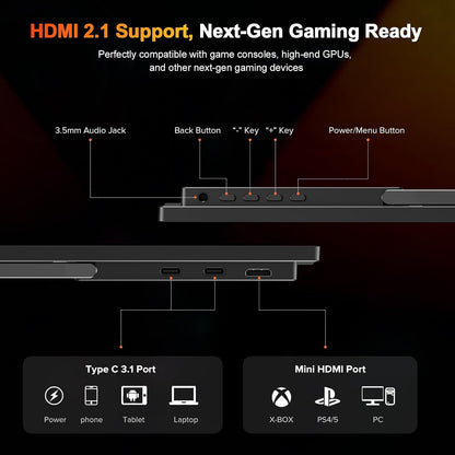 UPERFECT 2.5K 240Hz Portable Gaming Monitor, 16" 2560x1600 QHD 100% DCI-P3 400 Nits Portable Monitor for Laptop w/ Stand & VESA, Adaptive Sync HDMI 2.1 External Screen for PC Phone Game Console - QUORE