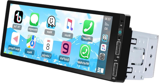Podofo 1 Din car radio for Apple Carplay Wired Bluetooth Android Auto, 6.86 inch with display Car radio with screen Supports FM mirror jack, rear view camera and microphone - QUORE