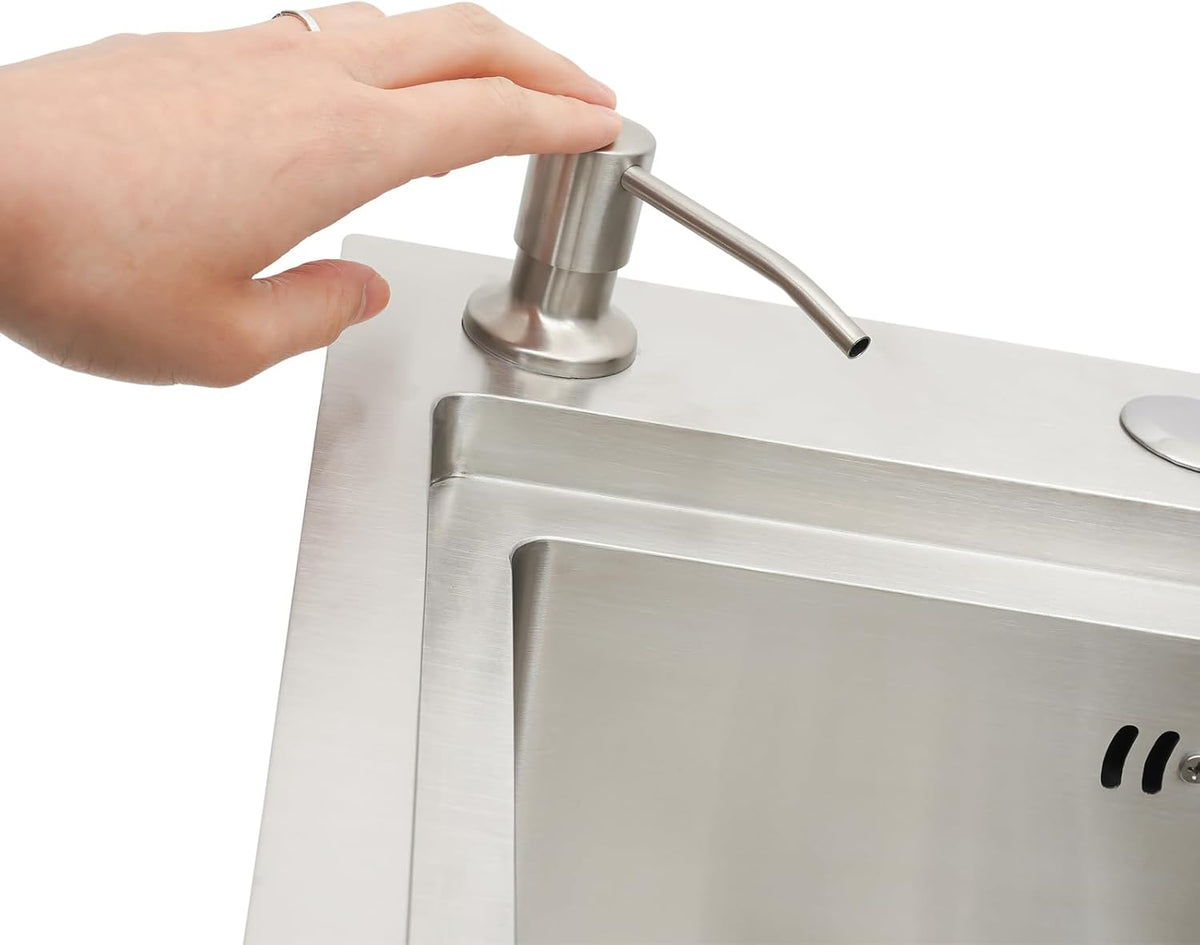 Stainless Steel Kitchen Sink, Built-in Sink Set with Soap Dispenser and Drainer Basket, Drainage Set, Sink, Sink, Basin, Modern Rectangular, Silver, 63 x 50 cm - QUORE