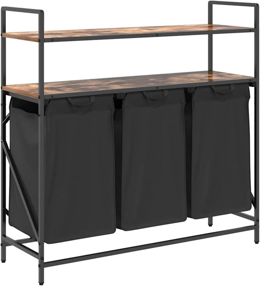 Wasmand – Wasbak – Wascontainer – Wasbox – Waskuip – 3 Compartimenten – Stalen Frame Met Eiken Planken
