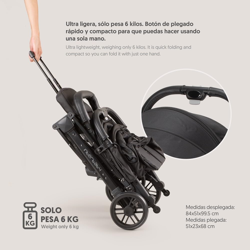 Kinderwagen Interbaby | kinderwagen vanaf de geboorte tot 48 maanden of 22 kg | snelklapknop, schokdemper, verwisselbare XXL-afdekking, kinderwagen, Minimum Plus, Space, zwart