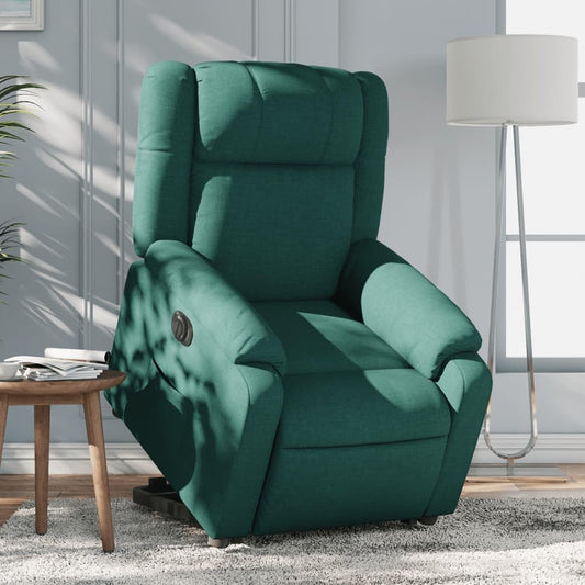 Relaxstoel Met Opstahulp – Elektrische Relaxstoel – TV-Stoel – Ligstoel – Relaxfauteuil – Elektrisch Kantelsysteem – Donkergroene Stof – Automatische Ligfunctie tot 135 Graden