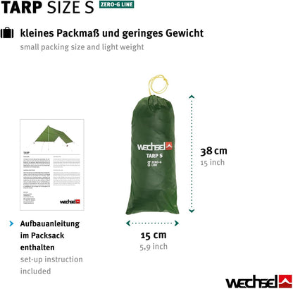 Wechsel Tents Tarp S - Waterdichte Luifel 4 x 2,9 m - Bescherming Tegen Weersinvloeden en UV - Groen (Zero-G-Line)