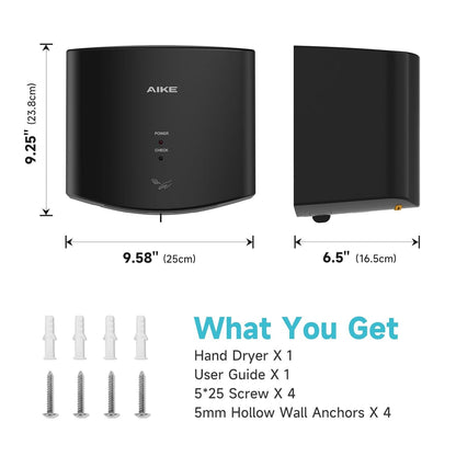 AIKE AK2630S Elektrische Handdroger 10 Seconden Droog, 1400 Watt Commerciële Handdroger, Compact voor Restaurantbadkamers en Kleine Kantoren