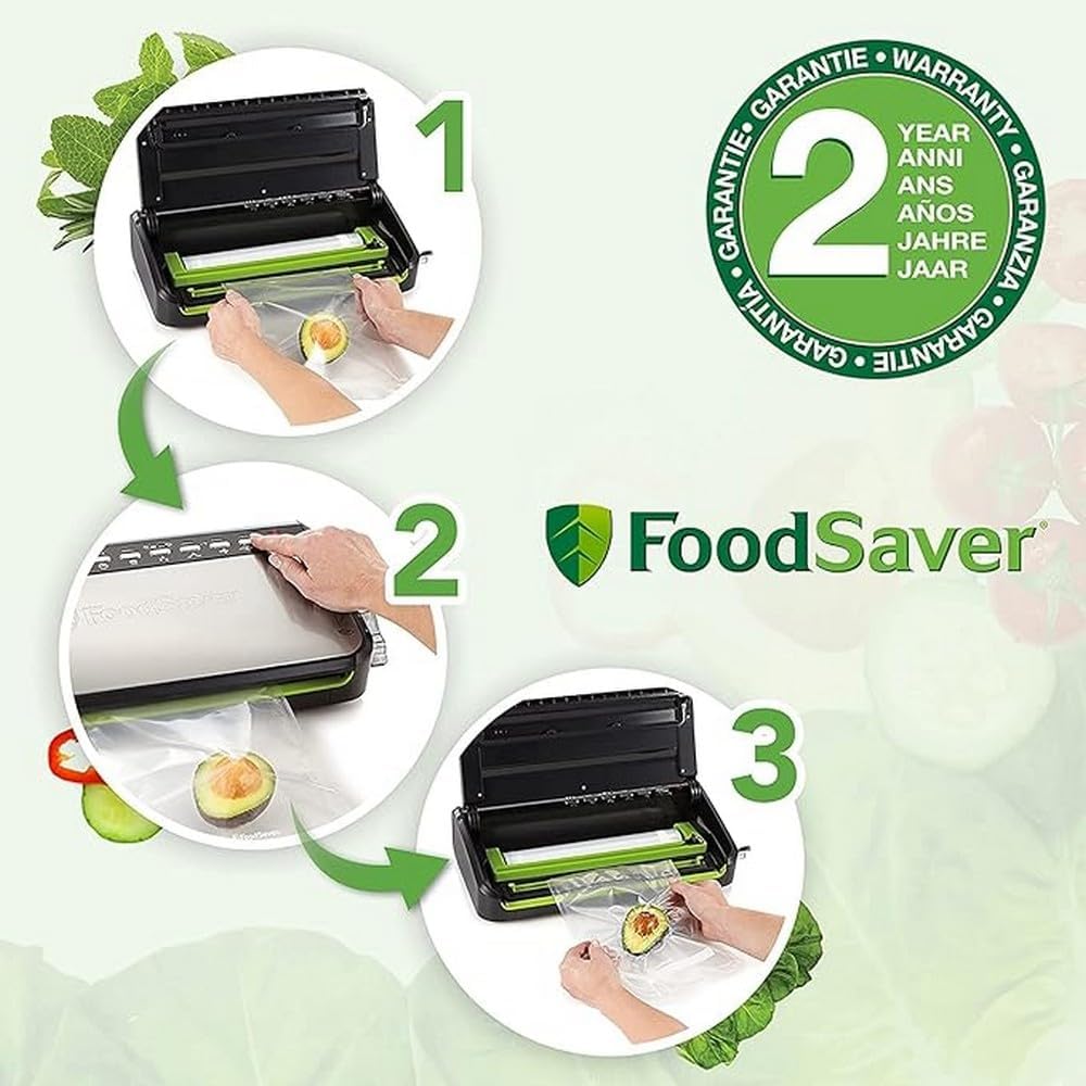 FoodSaver FFS005X vacuümmachine met opbergvak voor rol en snijder, pulsfunctie voor breekbaar voedsel, inclusief accessoires en bijpassende vacuümzakken