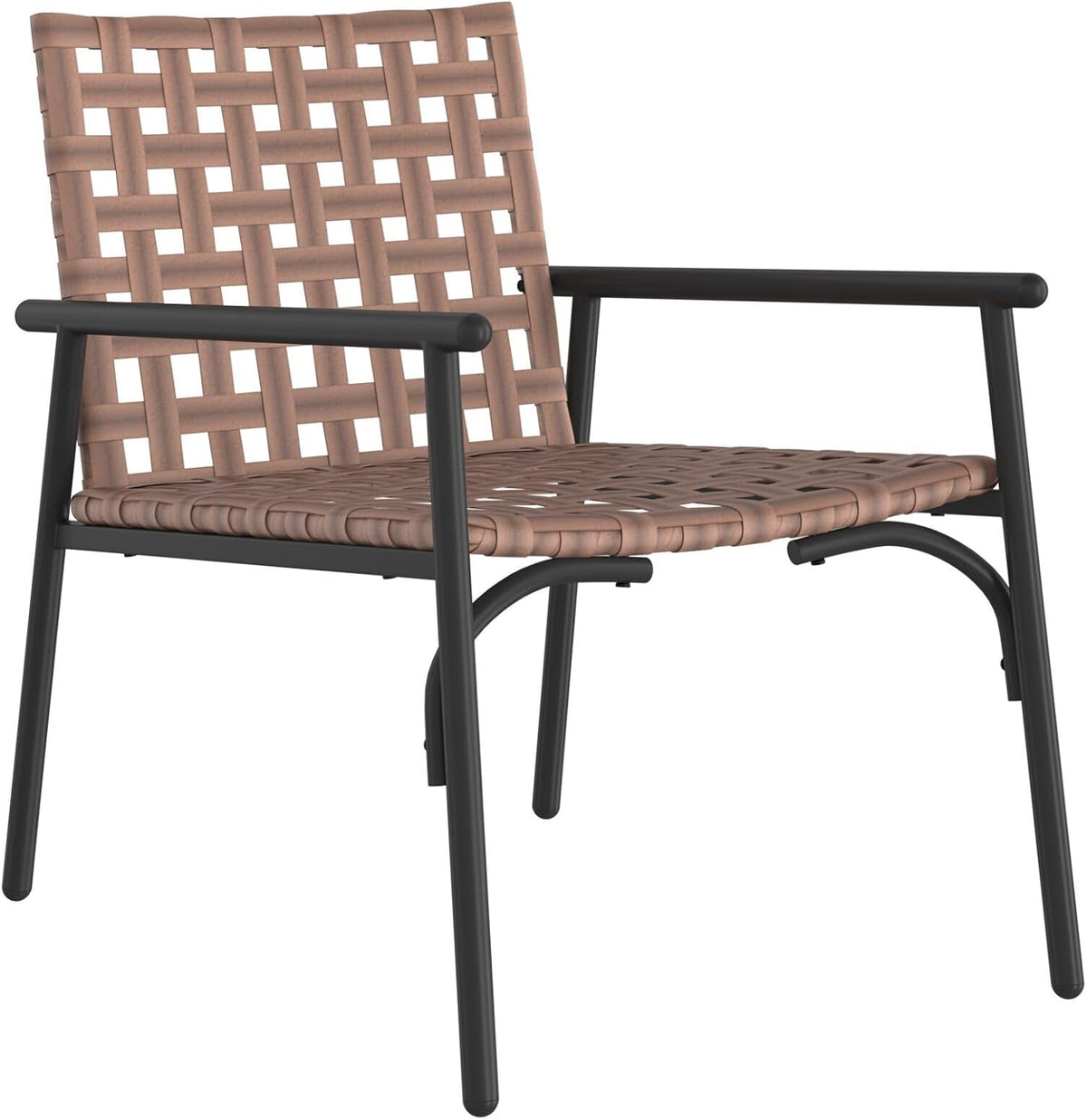 Garden Chair Set of 2 Synthetic Rattan, Brown with Metal Frame, Outdoor Chairs Set, Modern Braided Design, Resistant to - QUORE
