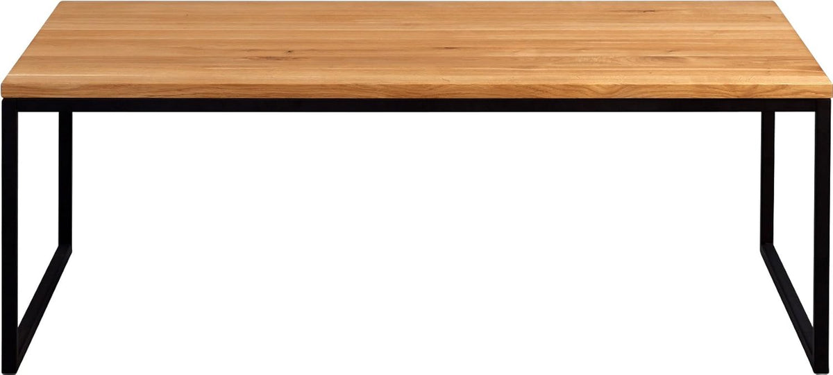 HomeTrends4You Sira 2 Salontafel, Wildeiken Massief Geolied Hout, Zwart Metaal Frame, 110 x 60 cm, Hoogte 43 cm