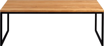 HomeTrends4You Sira 2 Salontafel, Wildeiken Massief Geolied Hout, Zwart Metaal Frame, 110 x 60 cm, Hoogte 43 cm