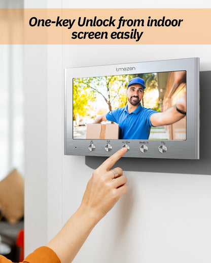 TMEZON Intercom met 2 draden, met 4 TFT-monitoren, 7 inch (17,8 cm) en buitenbel met camera, nachtzicht, twee-weg audio, T30 voor 4 gezinnen/woningen