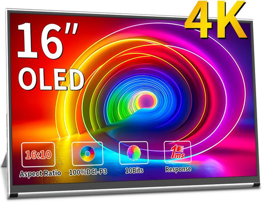 OLED Portable Screen, 14 Inch 2K Portable Monitor, 2560 x 1440, Kickstand, 1MS Display, HDMI DP USB Type C Display for Laptop/PC/Mac/Game Console (OLED 3840 x 2400 Nontouch, 16 Inch) - QUORE
