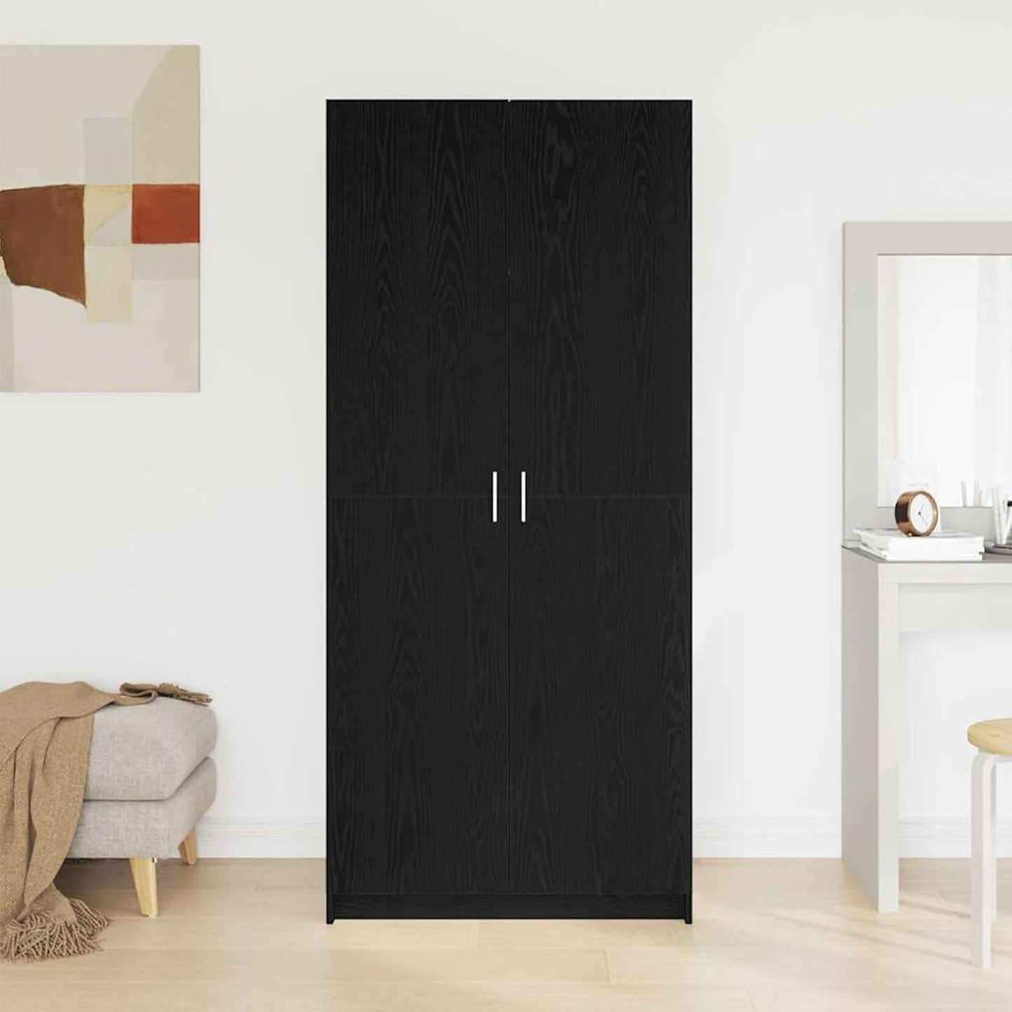 Gecheer 3333855 Wardrobe, Black Oak, 80 x 51 x 180 cm, Material Storage Cabinet with Clothes Rail for Bedroom, Guest Room, Home, - QUORE