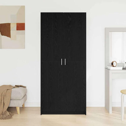 Gecheer 3333855 Wardrobe, Black Oak, 80 x 51 x 180 cm, Material Storage Cabinet with Clothes Rail for Bedroom, Guest Room, Home, - QUORE